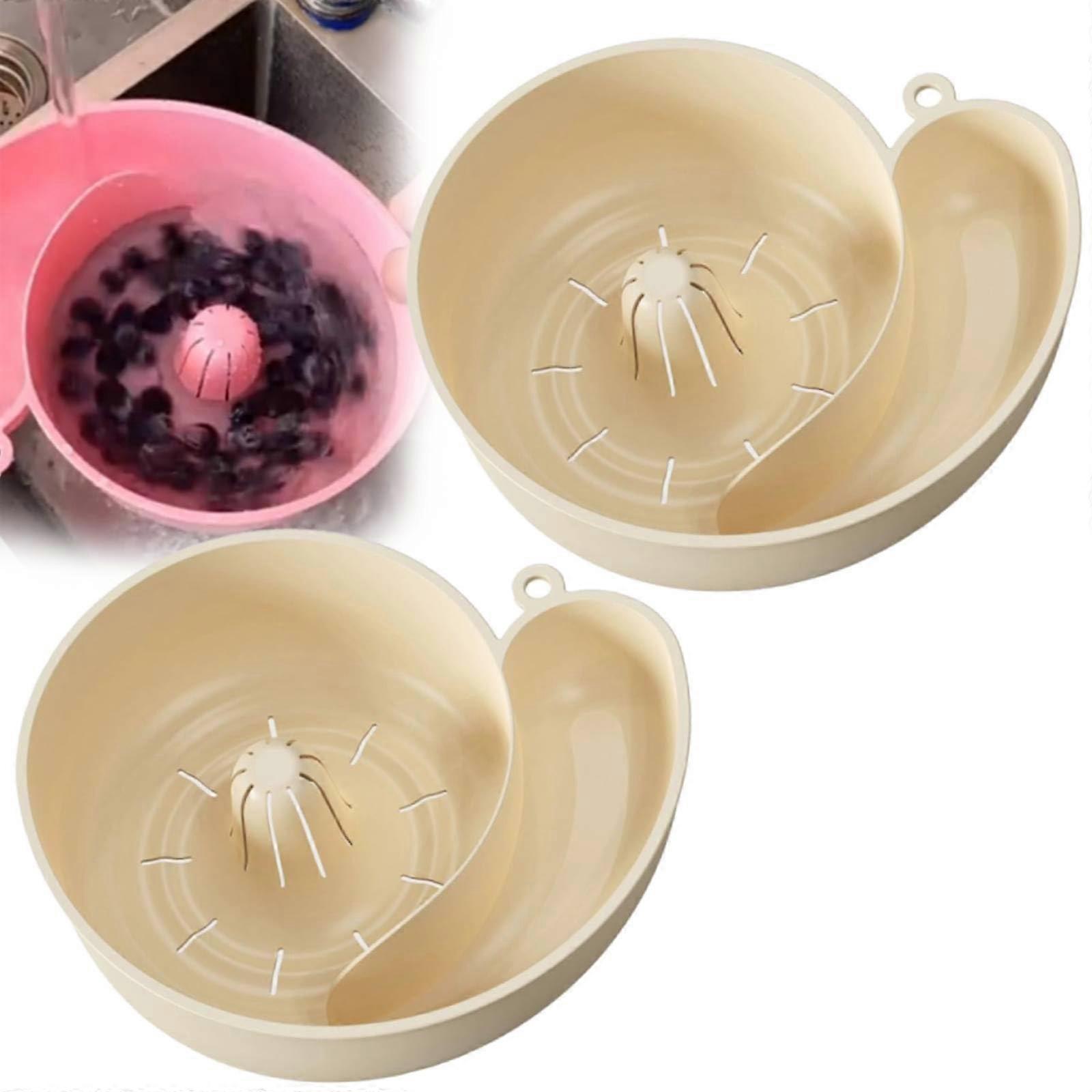 Automatic Vegetable and Fruit Washer with Strainer Bowl, Fast Rinse Drain, 2pcs White Kitchen Set
