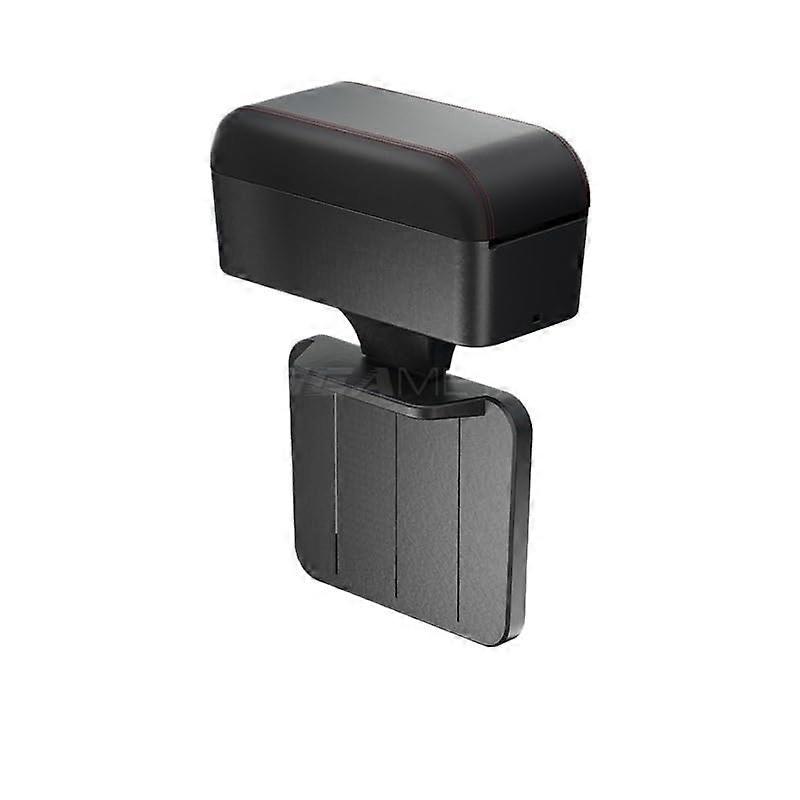 Car Armrest Box Adjustable Height Leather Organizer with Cup Holder Universal Fit BlackRed