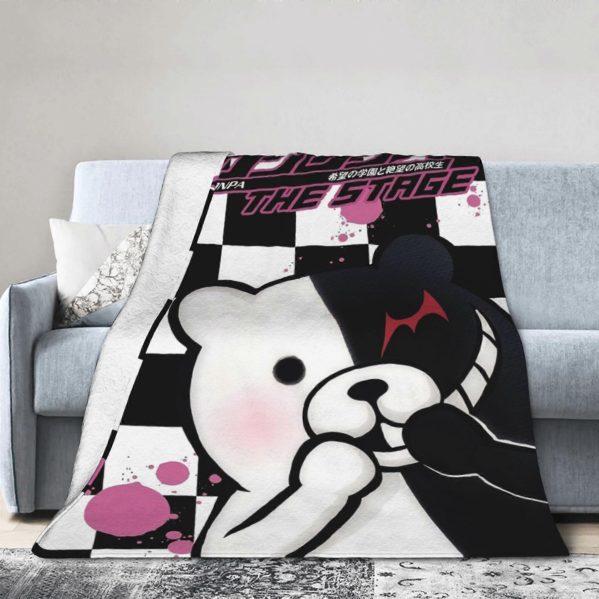 Monokuma Themed Flannel Blanket: Soft Warm Light Beige-Friendly
