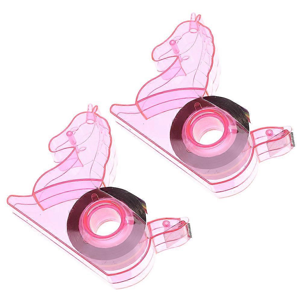 Office Use Tape Dispenser Pink Plastic Cutting Tool 2Pcs Set