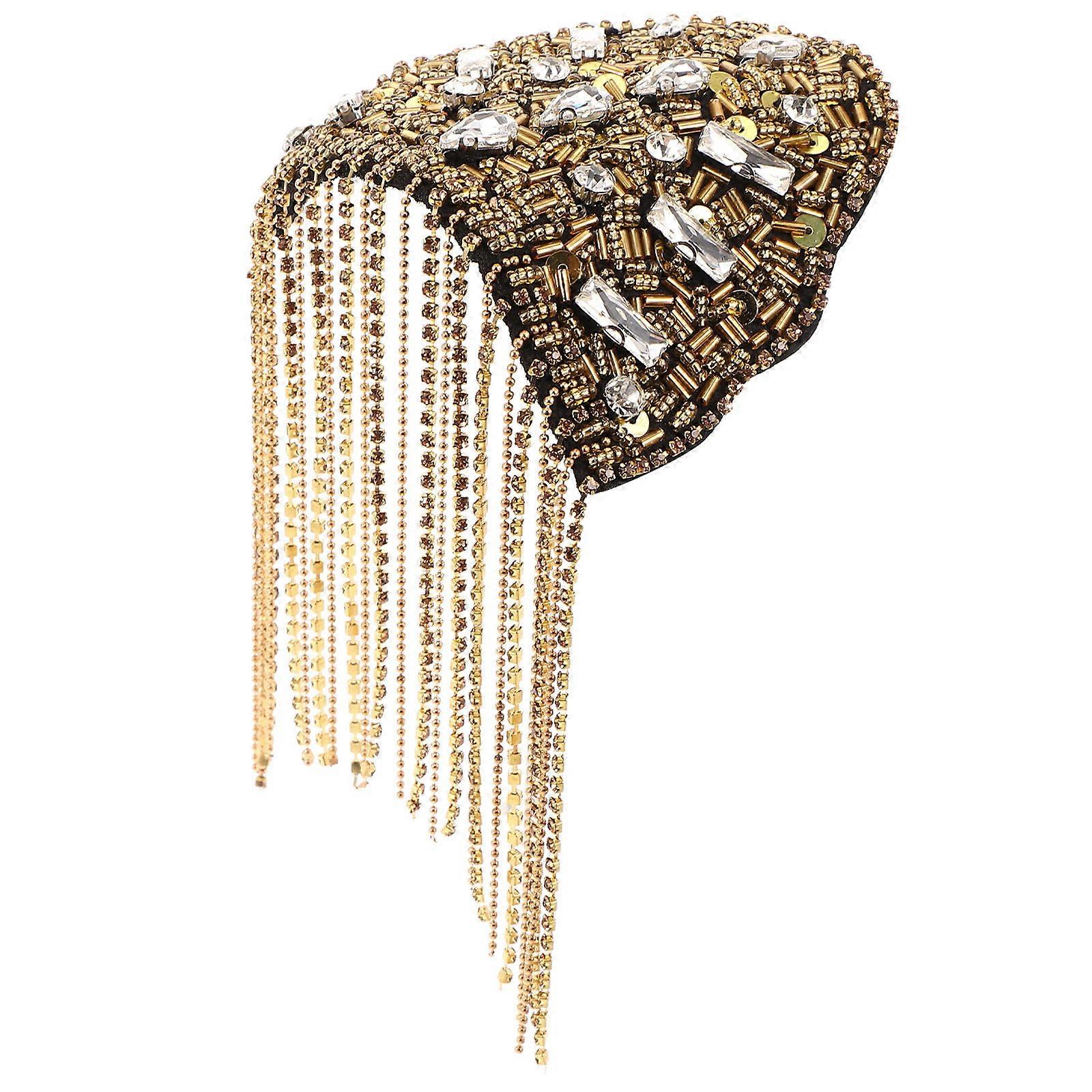 Decorative Rhinestone Tassel Shoulder Epaulet with Chain for Style