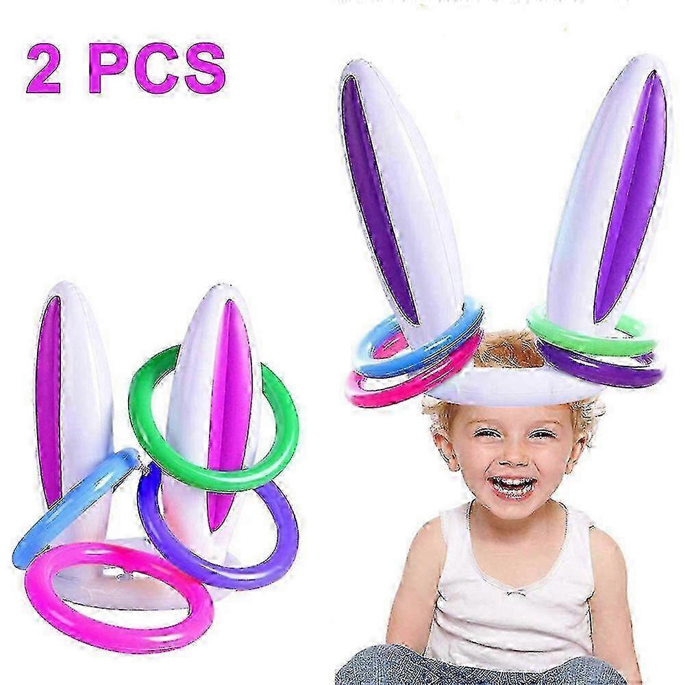 2 Pack Easter Inflatable Bunny Rabbit Ears Ring Toss Game for Kids Easter Party Gifts