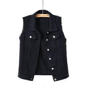 Donna Primavera E Autunno Cappotti Solido Senza Maniche Denim Jacket Capispalla
