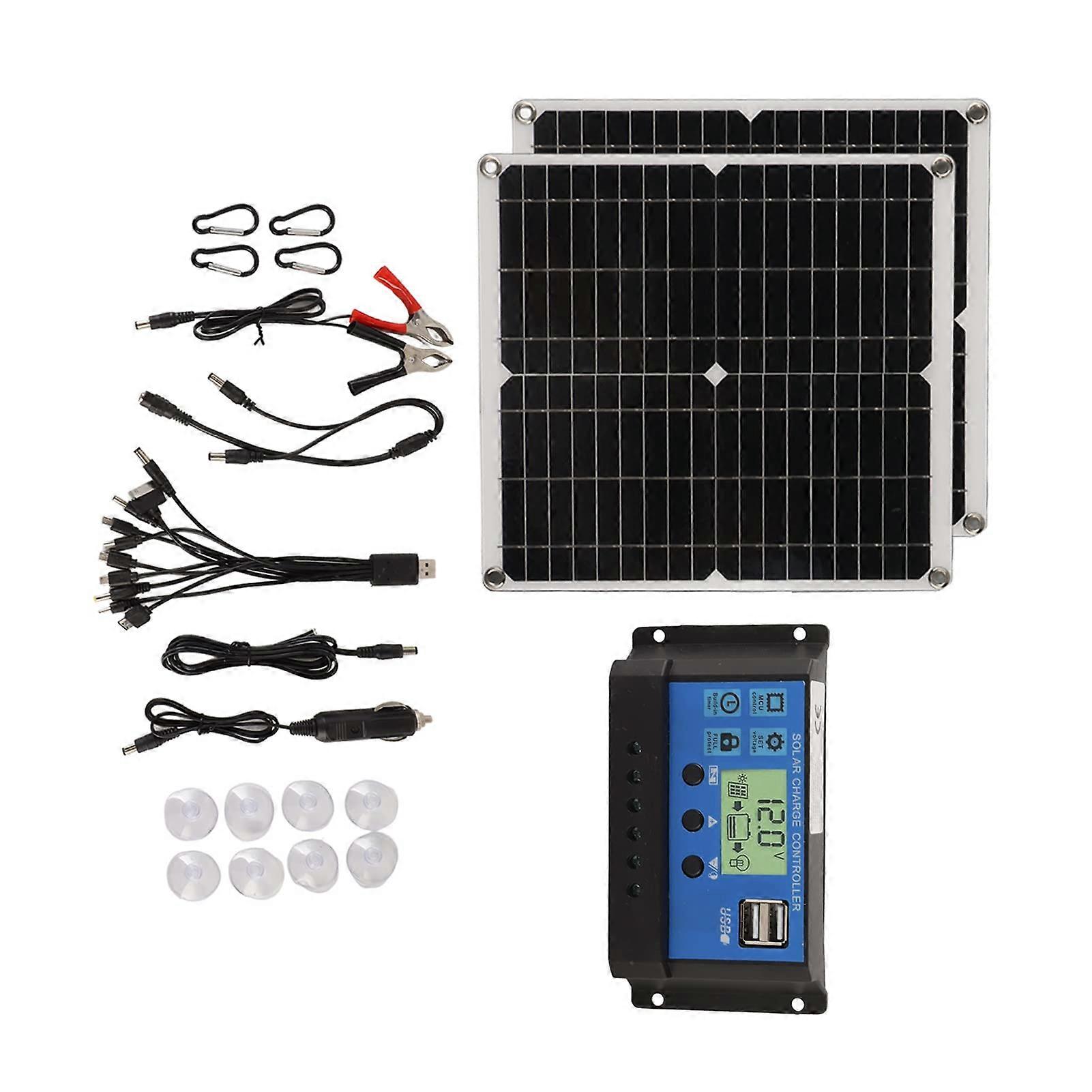 50W Solar Panel Kit, 60A Controller, 2 USB, Off Grid Solar Power System for RV Camping and Backup