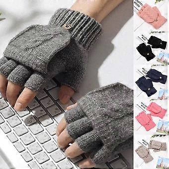 1 paar winterhandschoenen met fijne textuur, superzacht, pluisvrij, knoopsluiting, winddicht, warmhoudend, bedekt, omklapbaar, vingerloos, outdoorartikel.