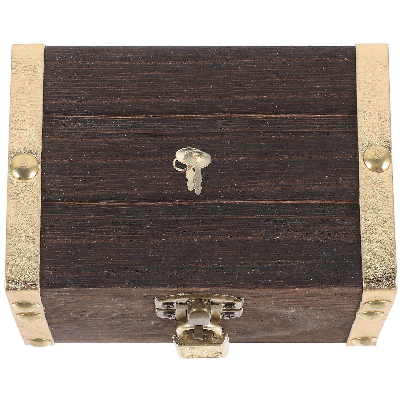Small Pirate Box Multi-Function Treasure Chest with Key 4Sets Dark Brown