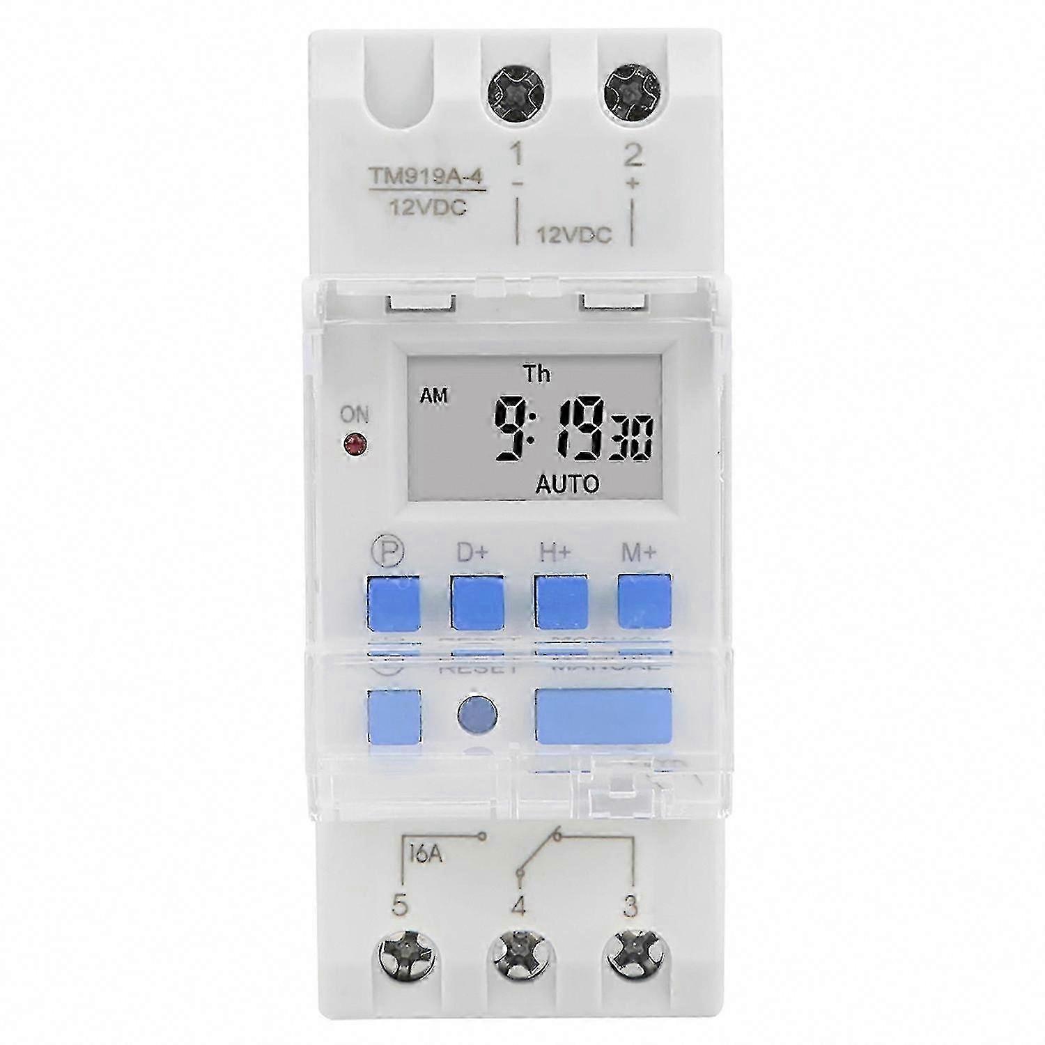 Weekly Timer Switch 12V DC 16A LCD Countdown Removable Battery