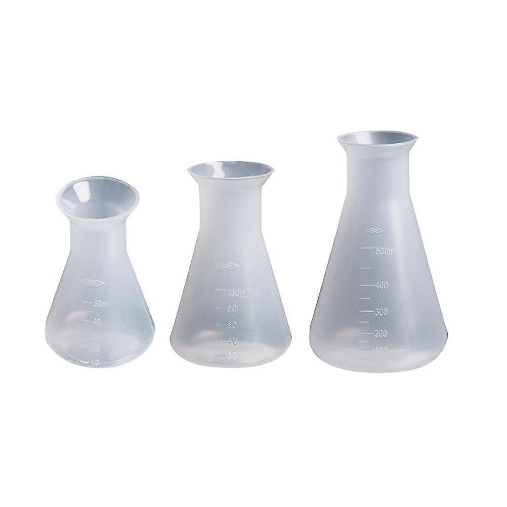 Plastic Flask Conical Flask for Storage Use 3Pcs Set White Laboratory Flasks