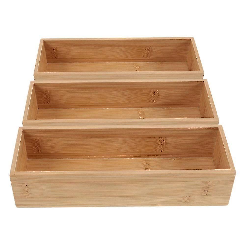 Beige Bamboo Drawer Organizer for Storage 3Pcs Stackable Wood Boxes