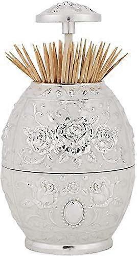 Push Style Retro Automatic Toothpick Holder with Flower Pattern, Zinc