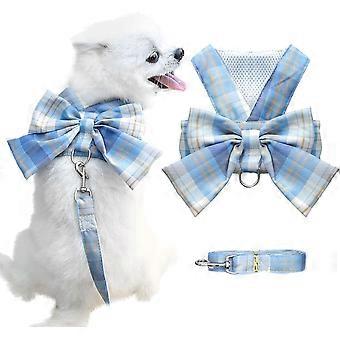 Dog Harness for Small Dogs with Bow Small Harness for Dogs with D-Ring Soft Mesh Adjustable Harness Set Puppy Pet Harness and Leash (Blue XL)