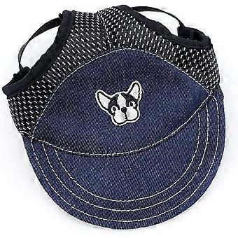 Regulowana czapka dla psa z otworami na uszy i paskiem na szyję, czapki z daszkiem dla psów kotów, daszek sportowy dla małych średnich psów Denim Blue L