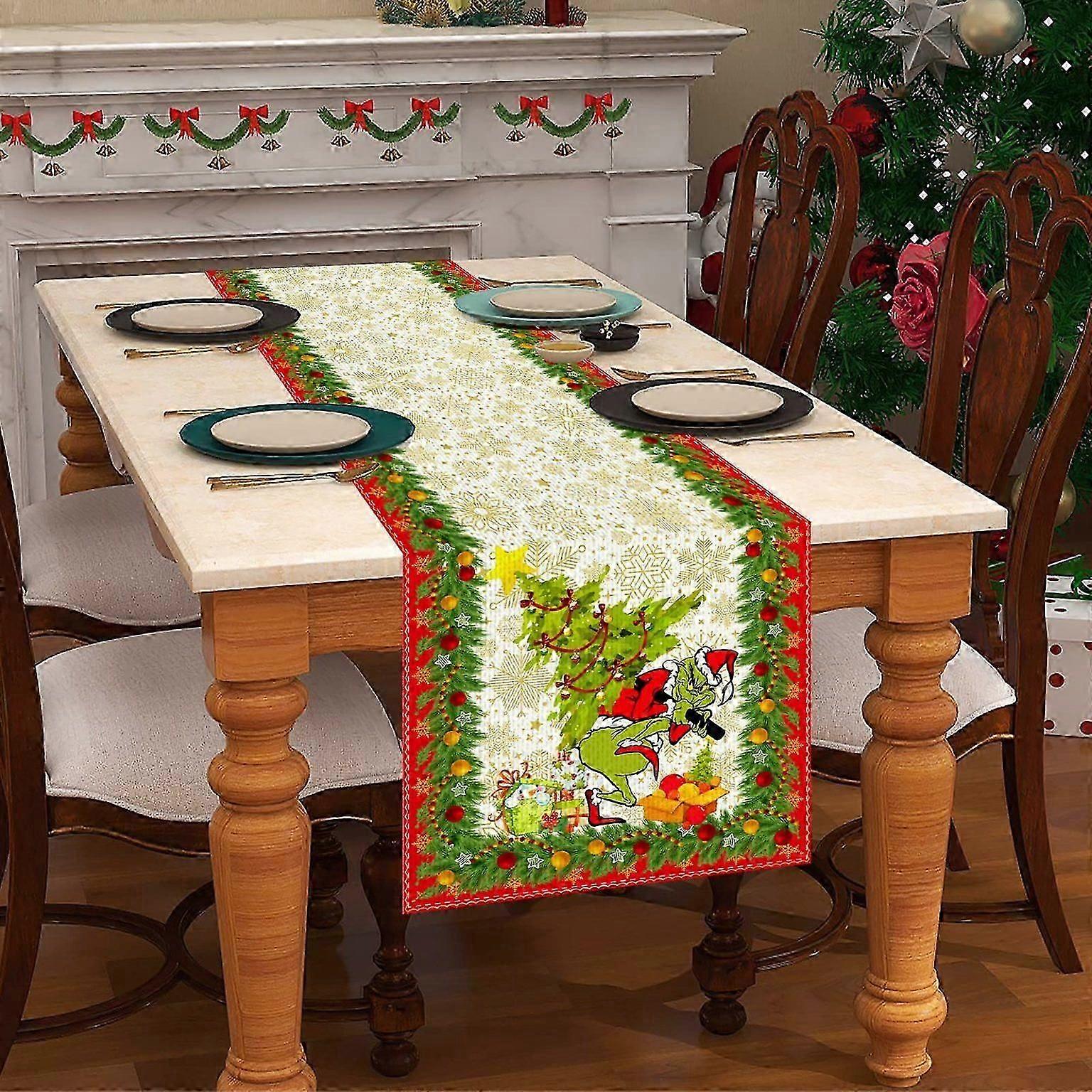Christmas Table Runner Merry Grinchmas Tablecloth Grinch Decorations