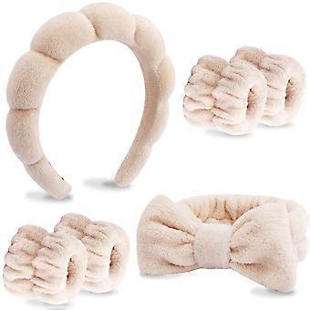 6-Pack Brown Spa Headband Set for Women - Makeup, Face Wash, Skin Care Headband with Bracelet