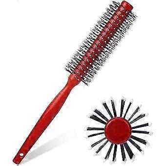 Small round brush for blow-drying hair; mini curling brush with ball-shaped bristles; nylon bristles, wooden handle; mini volumizing curler for short 