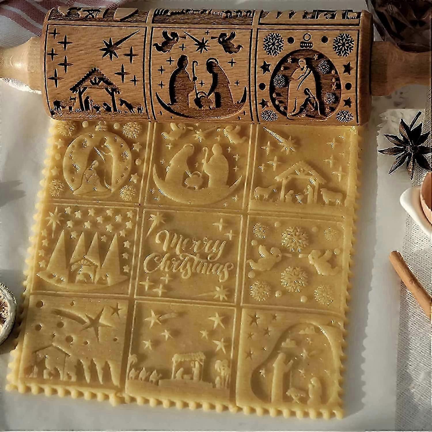 Nativity Rolling Pin 9 Different Pattern, for Baking Cookies