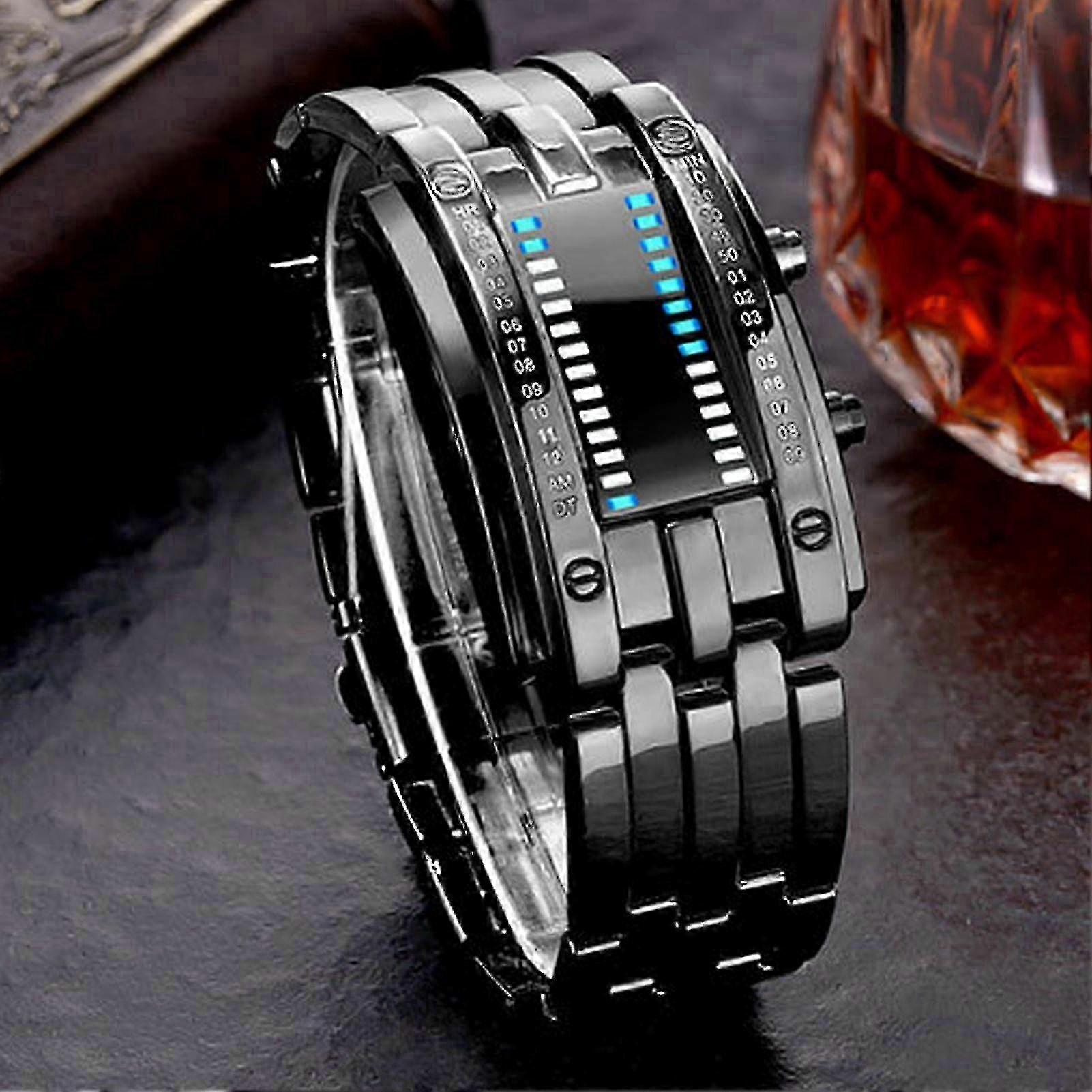 Binary Style Blue LED Digital Watch for Men - Modern Tech Watch with Matrix Display