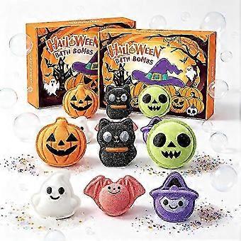 Cute Halloween Gift for Kids: 6Pcs Natural Bubble Bath Bombs, Ghost Pumpkin Bat Shape Bath Fizzies with Surprise Toy Inside, Trick-or-Treat Bath Balls