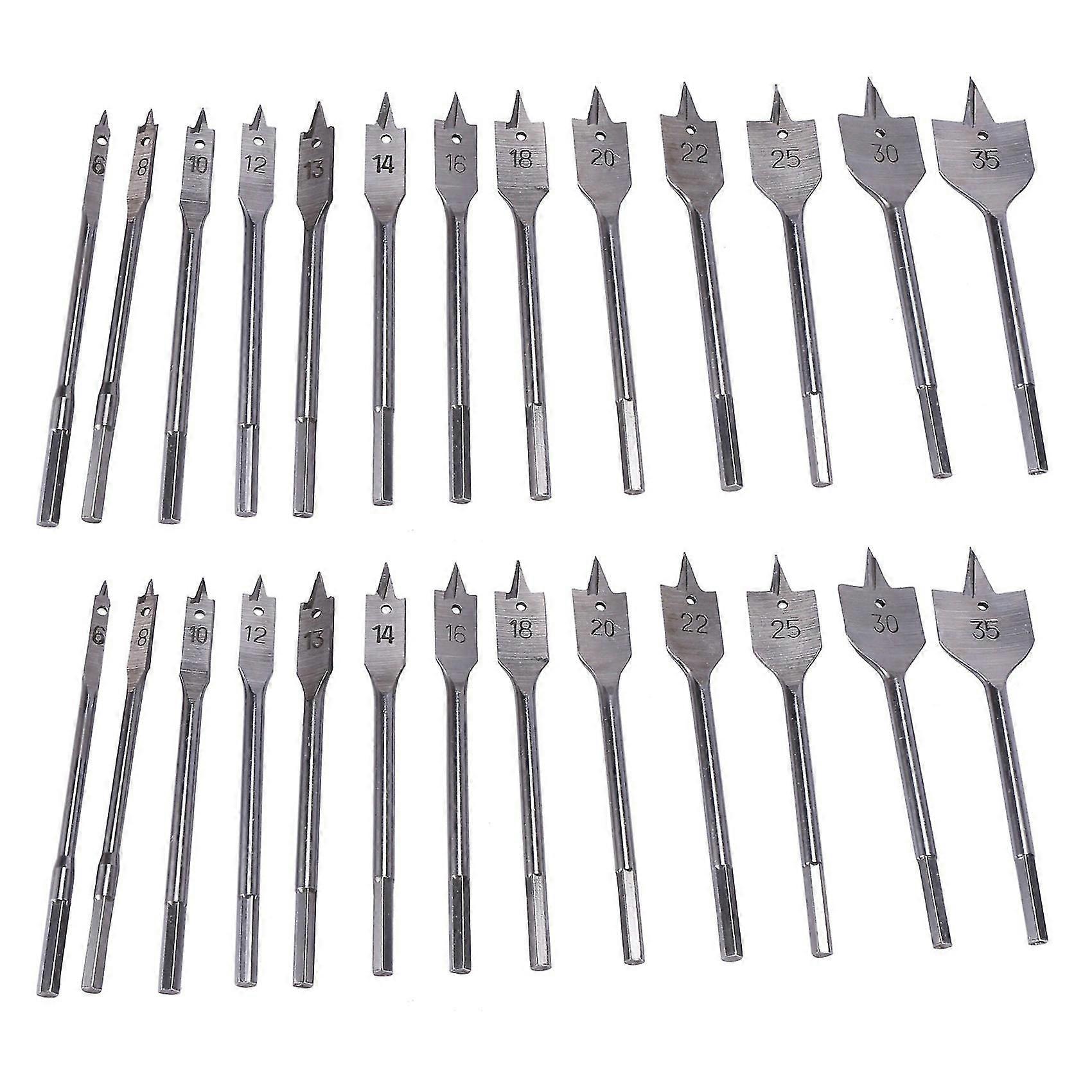 26pcs Flat Spade Drill Bits Set Metal Bit Kit Hex Shank