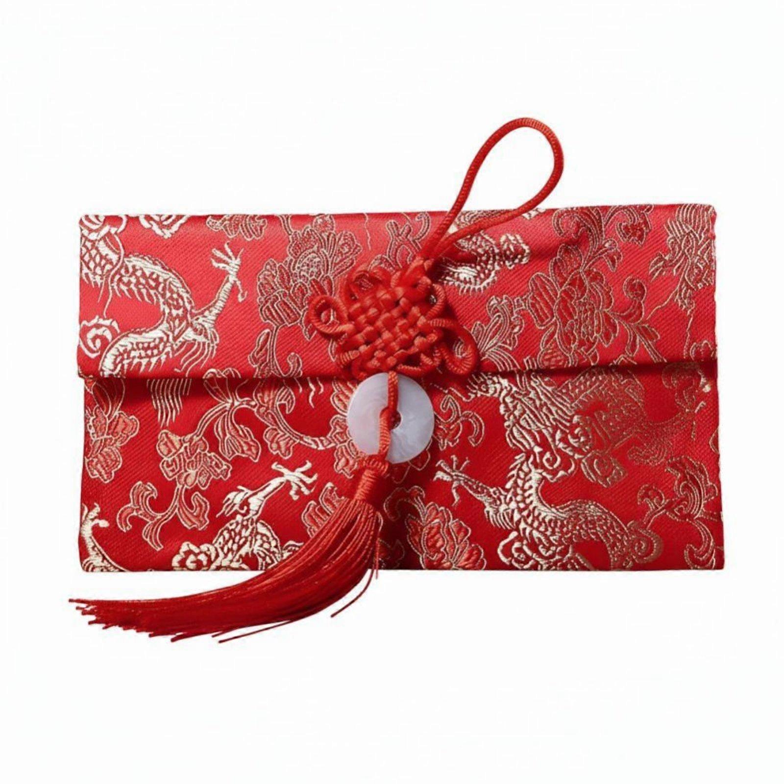 Silk Texture Embroidered Red Envelope, Large, Wedding Gift Holder