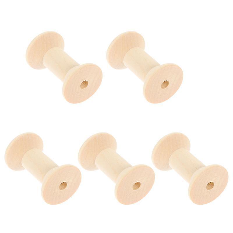 4.7X3cm Light Brown Thread & Yarn Spools 5pcs Wooden Thread Spools Wire Weaving Bobbins Embroidery T