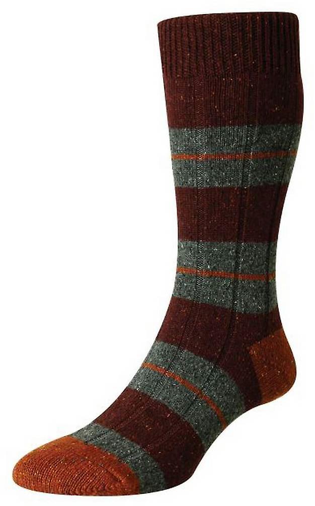 Scott Nichol Bayfield Merino and Silk Block Stripe Rib Socks - Maroon Fleck