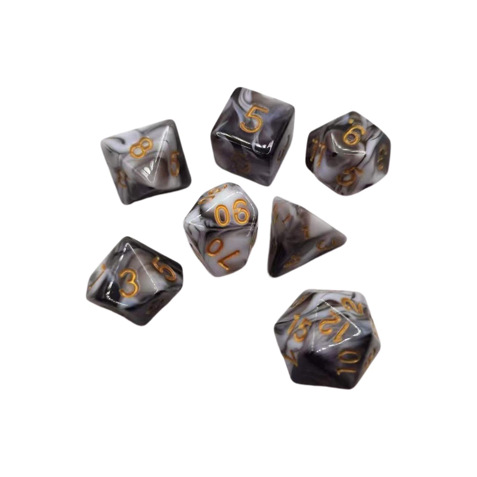 7x Acrylic Polyhedral Dices Bicolor for Activities Camping Table Games Black