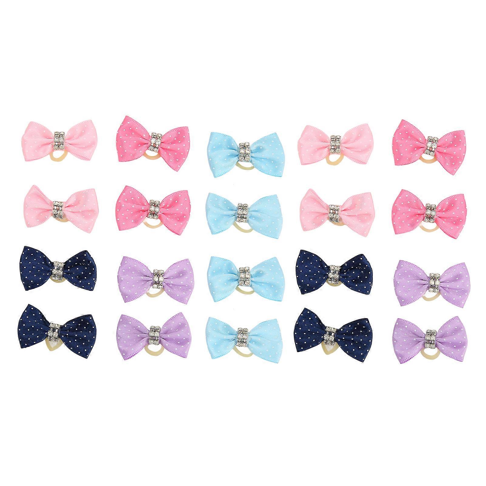 20 Pcs Cute and Fashion Handmade Pet Hair Bows with Elastic for Puppy Cat Rabbit
