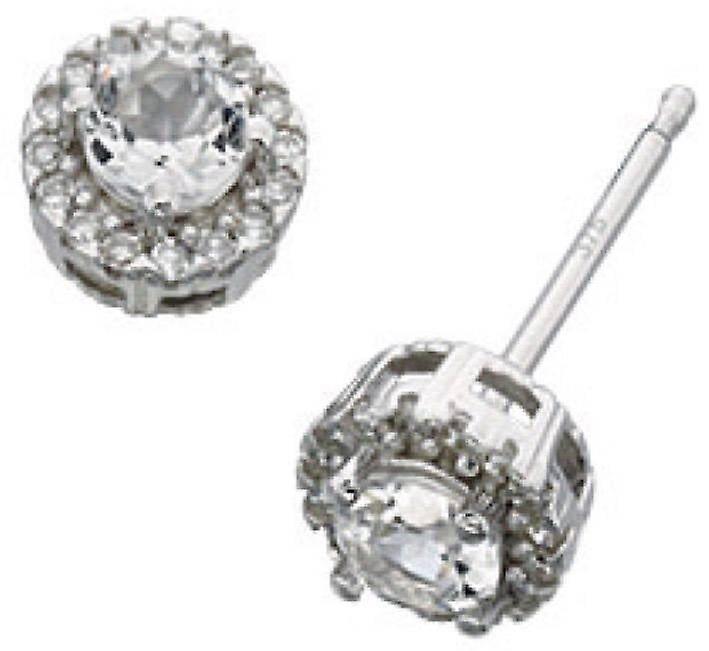 Elements Gold Topaz and Diamond Stud Earrings - Silver/White