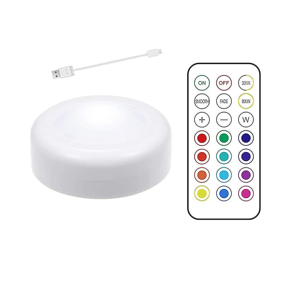 LED Armoire Lumière Télécommande Rondelle Lumière Coloré Dimmable Rechargeable Lampe De Nuit Adaptée À La Cuisine Placard-A