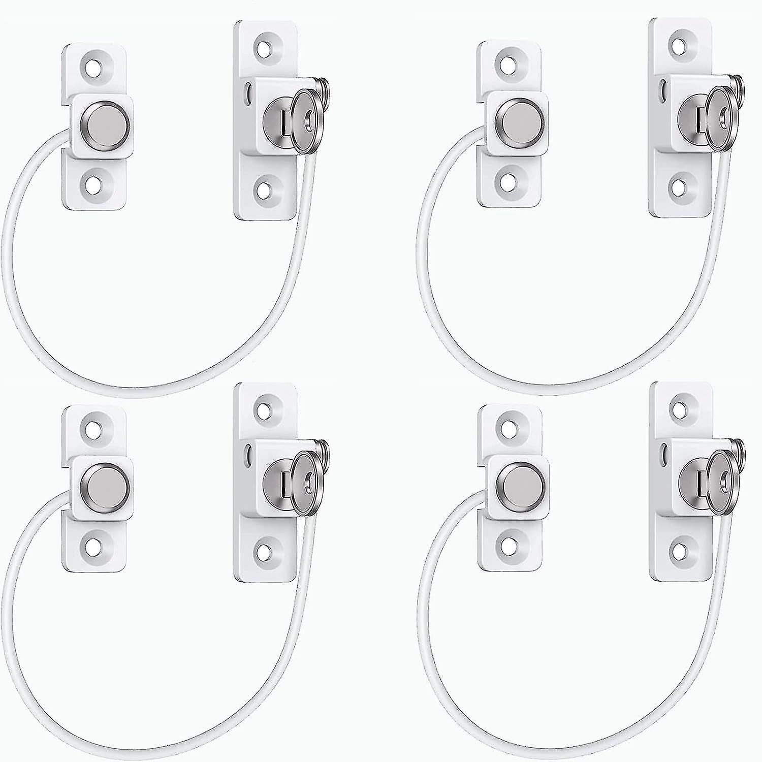 4pcs Child Window Safety Lock,door And Window Restrictor Cable With Keys/304 Stainless Steel Cable,safety Lock For Window Cabinet Fridge Drawer-white