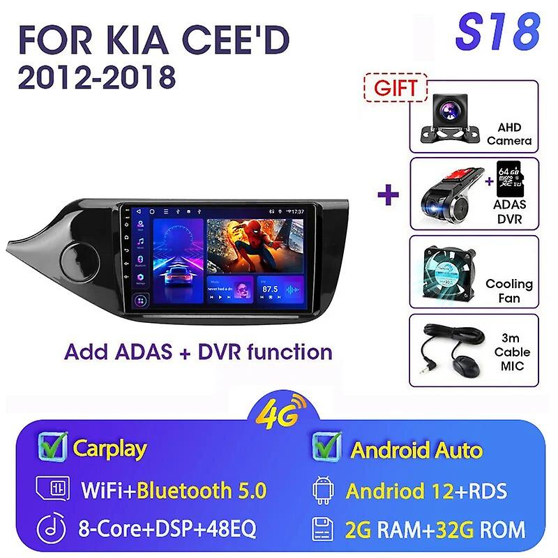 Jmcq 9" Android 12.0 Car Radio For Kia Cee'd Ceed Jd 2012-2018 Multimedia Player Gps Navigation 4g+wifi Rds Dsp 2din Head Unit