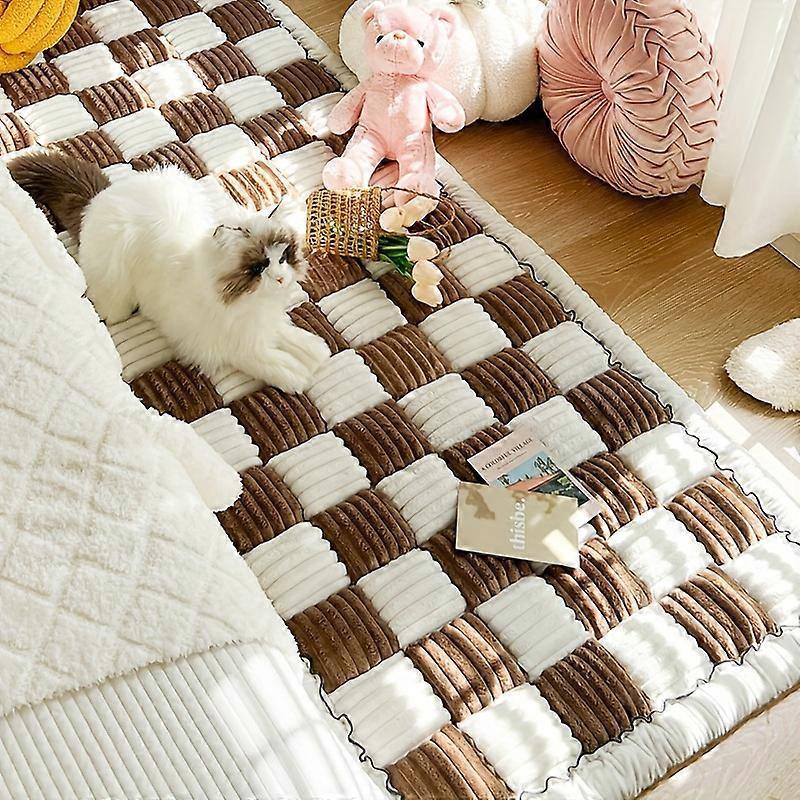 Cream-Coloured Large Plaid Square Pet Mat Bed Couch Cover, Funny Fuzzy Couch Cover, Dog Blankets For Large Dogs, Waterproof Blanket Dog Bed Cover Pet
