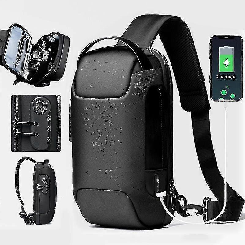 Men's Anti-theft Crossbody Bag With Password Lock & Usb Charging System Waterproof Oxford Cloth