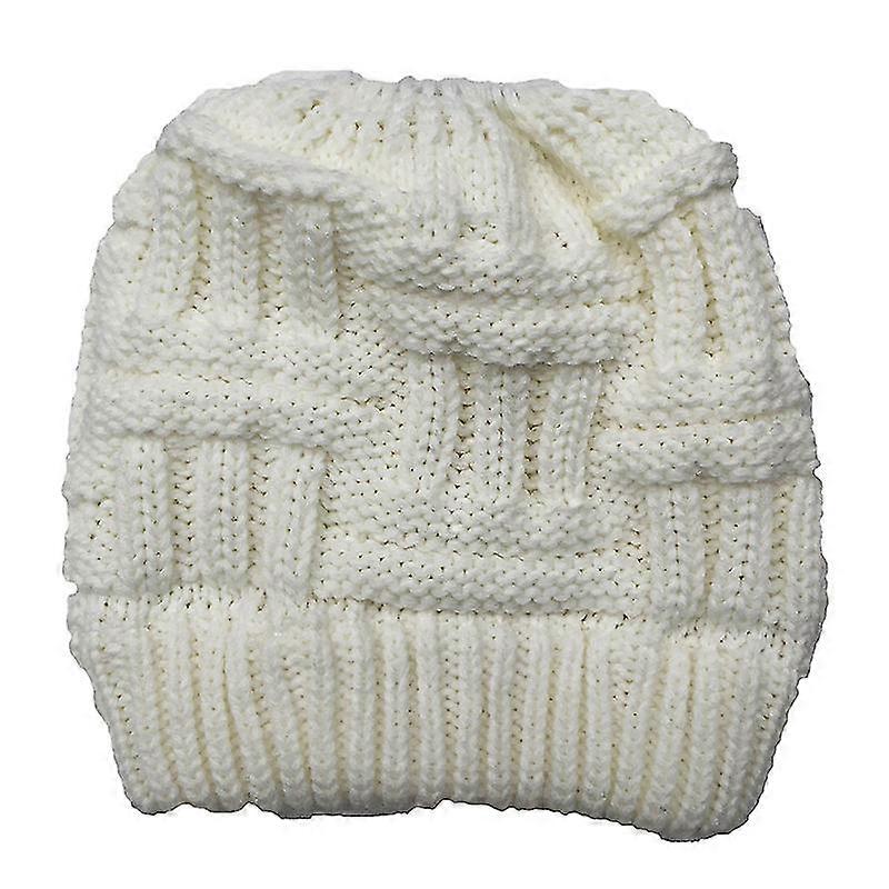 Ladies Soft Plain Messy High Bun Hat Warm Pony Tail Ski Caps