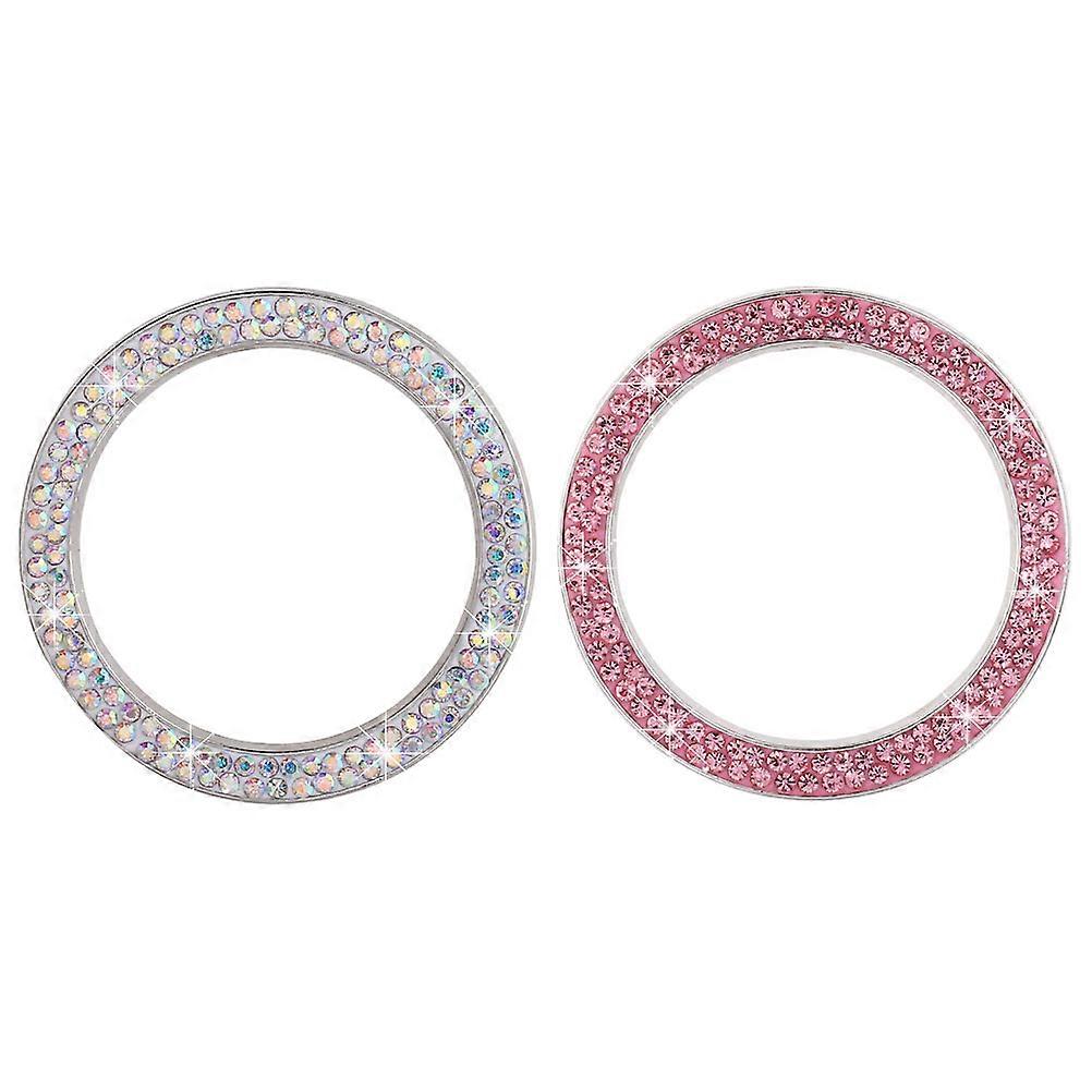 2pcs Push To Start Button Cover Ignition Button Cover Rhinestone Start Stop Decoration Ring
