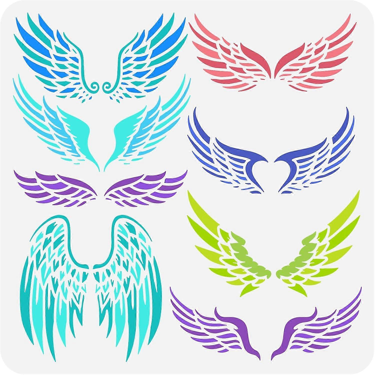 Angel Wings Stencils 11.8x11.8inch 8 Style Feather Wings Painting Template Reusable Fantasy Wings Decoration Stencil Wings Pattern Stencil for Paintin