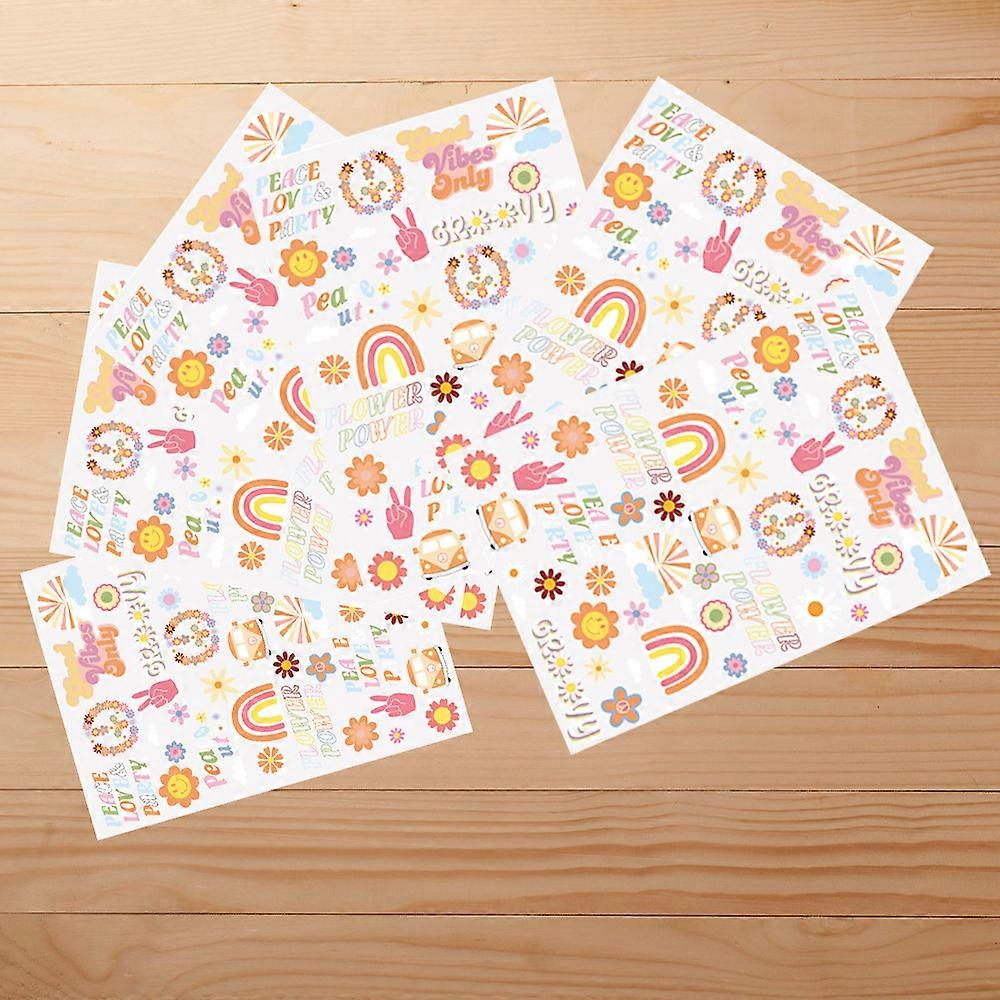 12 Sheets Hippie Temporary Tattoo Trendy Hippie Flower Tattoo Sticker Face Tattoos for Adults and Kids Love and Peace Sign Temporary Tattoo Two Groovy