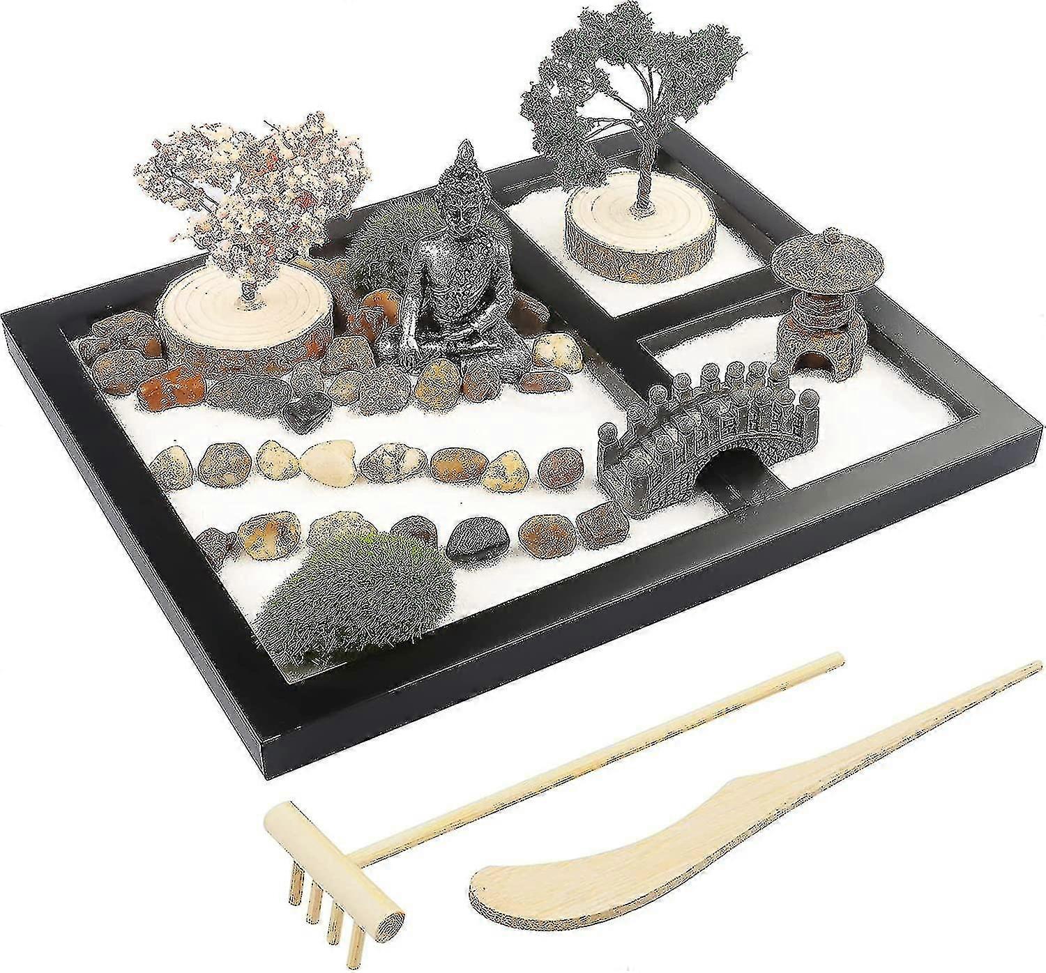 שולחן מיני גן זן מלאכותי עץ בונסאי סלע Rake מדיטציה זן מתנה Lh-1-XinHan