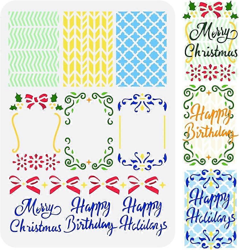 1Pc Layerd Tags Stencil Lattice Stencils Flower Border Stencils Plastic Happy Birthday Happy Holiday Merry Christmas Stencils