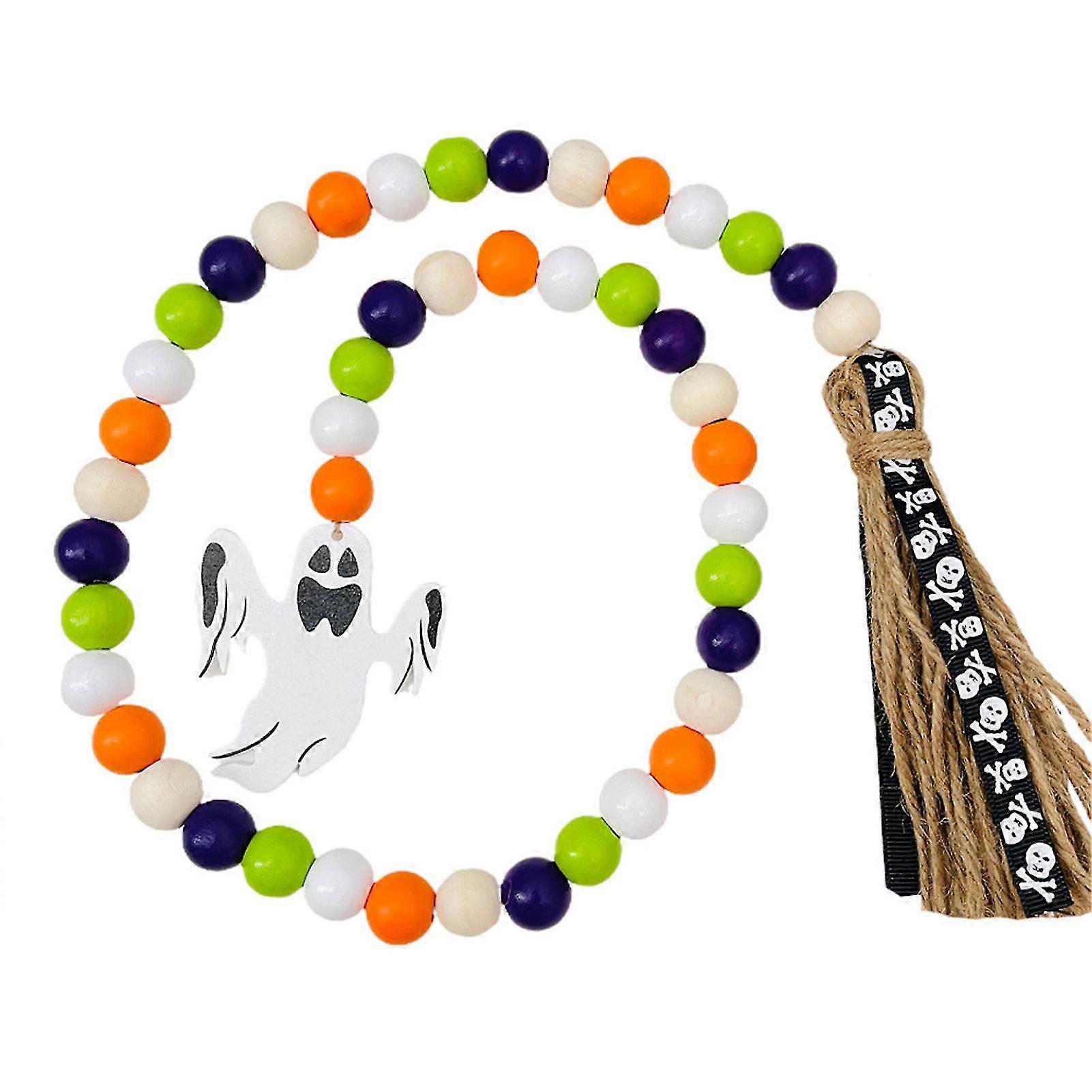 halloween wood string beads decorative beads retro practical wooden hanging pendant for home window front door decoration
