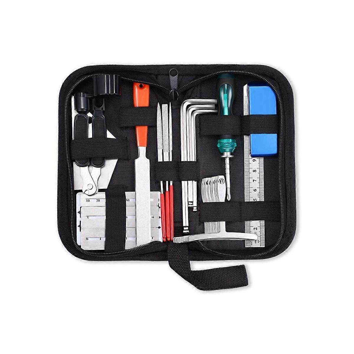 Guitar Repair Tool Kit, String Changing Tool, Wrench, Grinding File, Measuring Ruler, Stringer, Lev