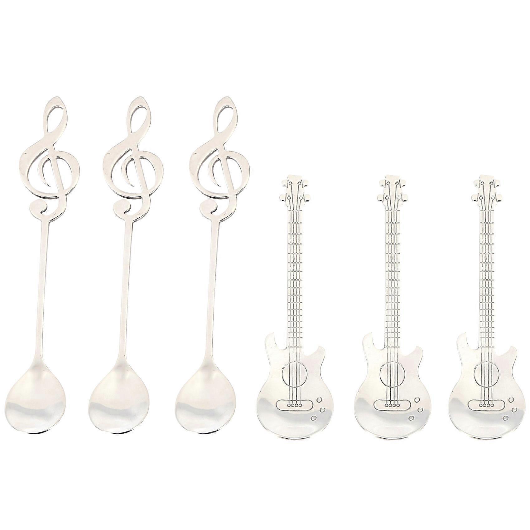 Coffee Spoons,6 Pack Cute Teaspoons Stainless Steel Staff Notation Shaped (3 Music Note +3 Guitar)