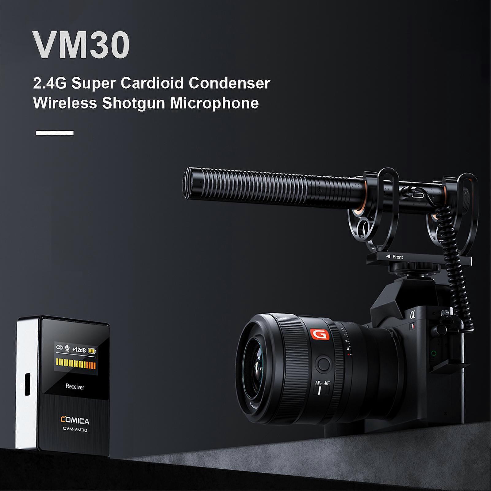 COMICA VM30 2.4G Camera Microphone Cardioid Condenser Mic System with 3.5mm Port OLED Screen Support Wired/Wireless Dual Modes Real-time Monitoring wi