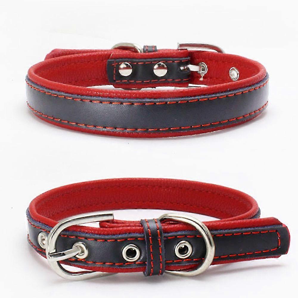 Collier Rglable En Cuir Pour Chien, Double Collier En Cuir Pour Animaux De Compagnie, Confortable Et Doubl -xxs 25*1.5cm-rouge