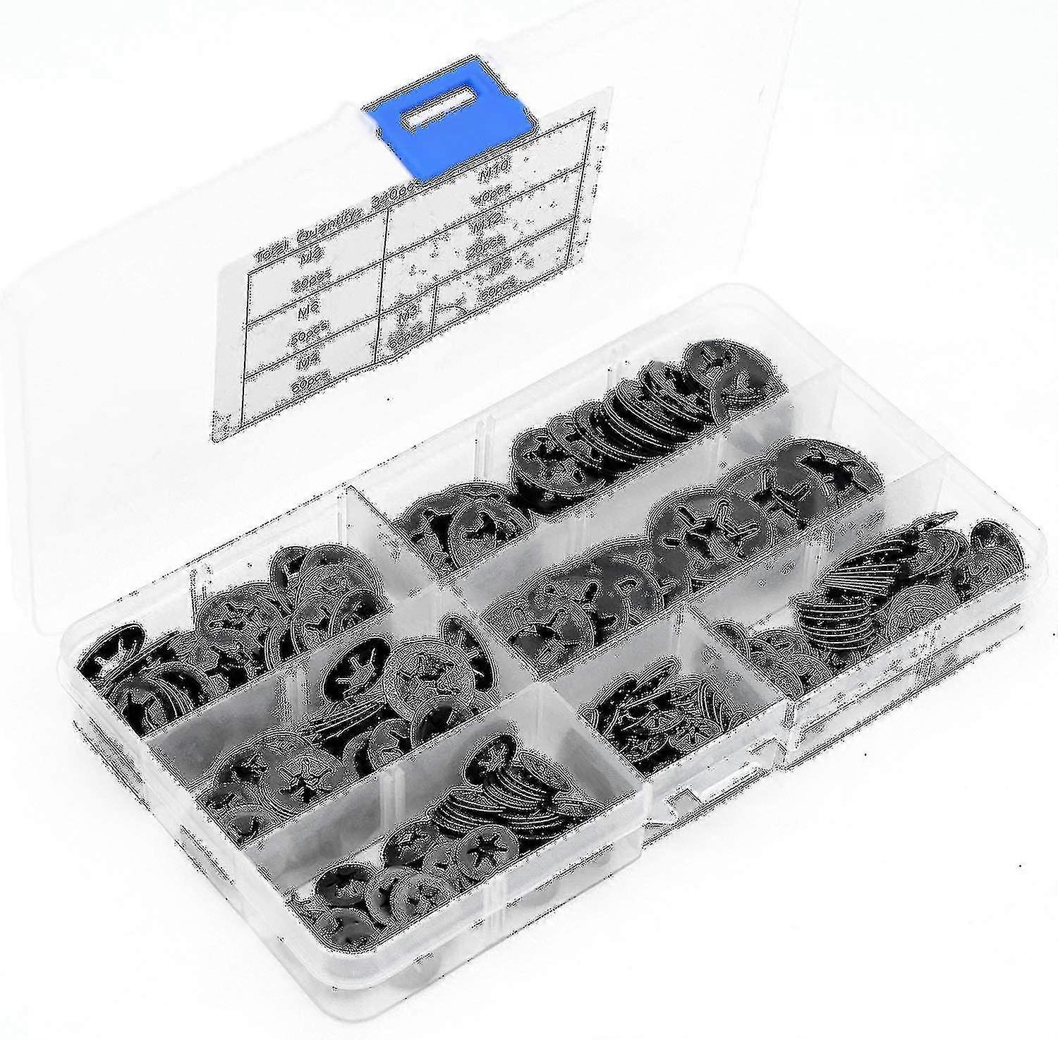 340 Pcs Lock Washers Starlock Lock Washers Kit Bearing Fastener M3 M4 M5 M6 M8 M10 M12 (7 Size)