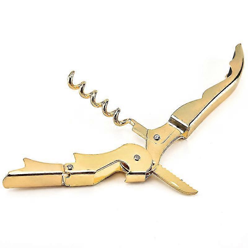 2 Pcs Gold Plated Corkscrew Double Hinge Waiters Wine Key Bottle Opener Party Bottle Opener