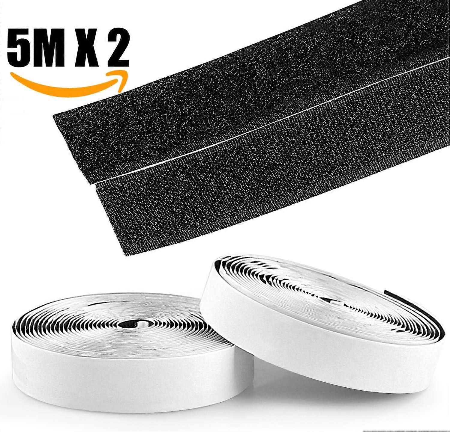 Hook and Loop Strip Tape,5M Double Sided Sticky Tape,Self Adhesive Sticky Back Fastening Tape 20mm Wide - Black