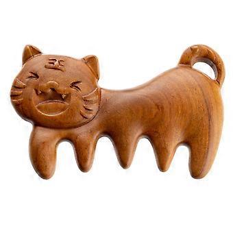 Niedlicher Tigerkopf-Haarkamm Holz-Massagekamm 5 Zähne breiter Zahnkamm Haarpflegewerkzeug Grünes Sandelholz Gua Sha Kamm Geschenk