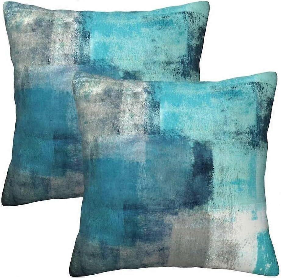 Turquoise and Grey Abstract Art Painting Throw Pillow Covers 18x18 Set of 2 Teal Gray Pillowcase Modern Square Pillow Case Standard Pillowcases Decora